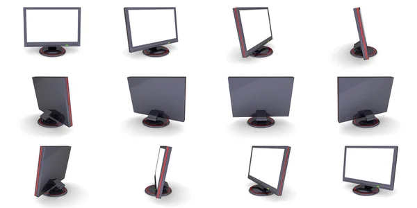 Black LCD Flat Screen Monitor - 12 Views — Stock Photo, Image
