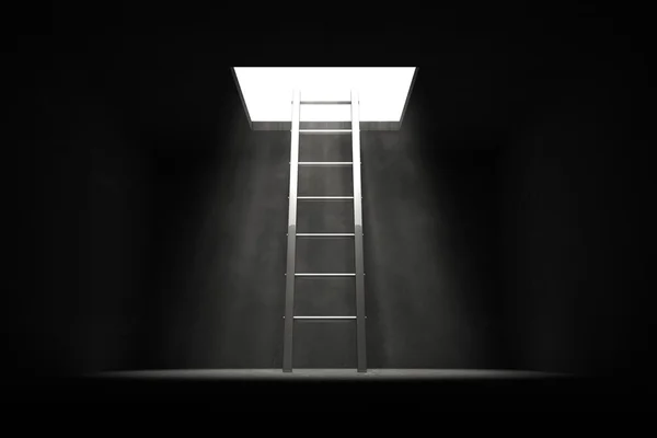 Salga de la oscuridad - Escalera gris plateada hacia la luz — Foto de Stock