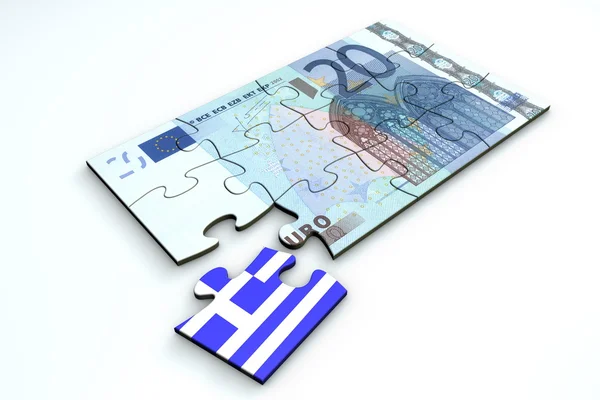 20 Euro Note Puzzle And a Greek Piece — Stock Photo, Image