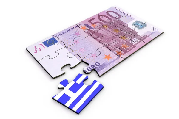 500 Euro Note Puzzle And a Greek Piece — Stock Photo, Image