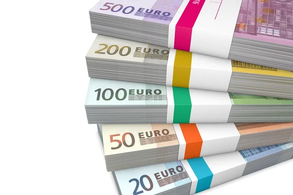 Pilha de pacotes de dinheiro em euros — Fotografia de Stock