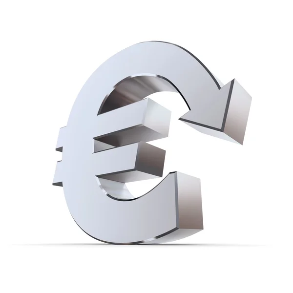 Símbolo de euro brillante con flecha hacia abajo - metálico —  Fotos de Stock