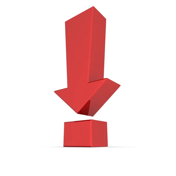 Simbolo del segno esclamativo rosso lucido - freccia verso il basso — Foto Stock