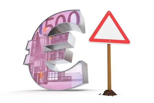 Euro with Triangular Warning Sign - 500 Euro Note Texture — Stock Photo, Image