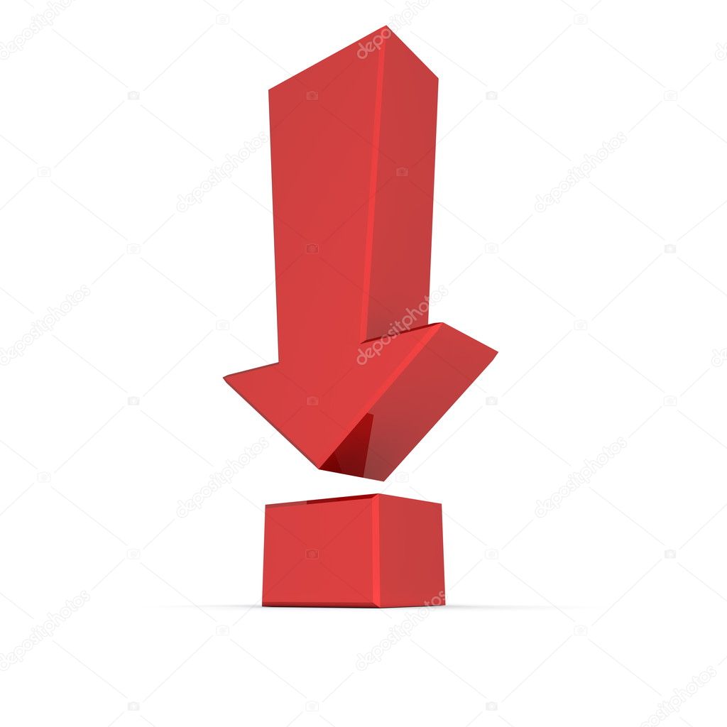 Shiny Red Exclamation Mark Symbol - Arrow Down
