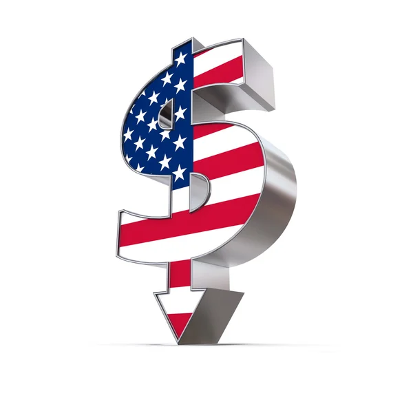 Seta do símbolo do dólar para baixo - Textura da bandeira dos Estados Unidos — Fotografia de Stock