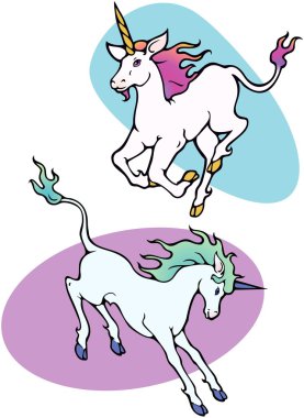 Two romping unicorns clipart