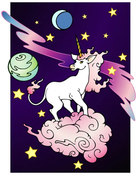 Space unicorn, alternate with black background — Stock Vector