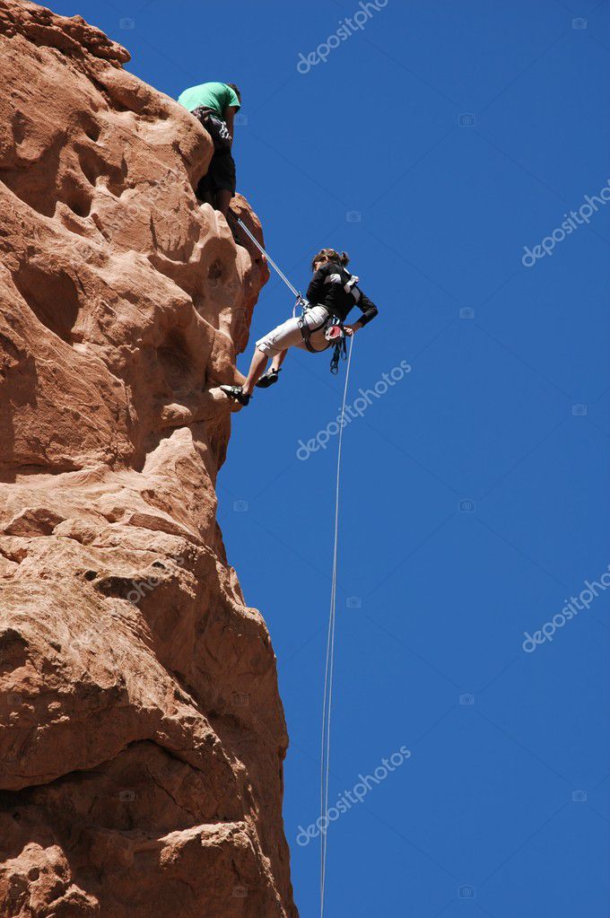 Rock Climbers In The Garden Of The Gods Stock Photo