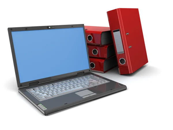 Laptop and binder folders — Stock Photo, Image