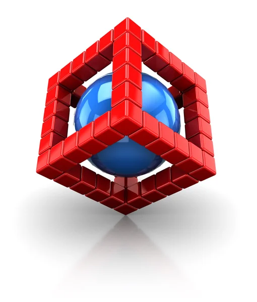 3d cube structure with sphere — Stock Photo, Image