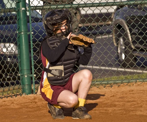Catcher kızın Softball — Stok fotoğraf