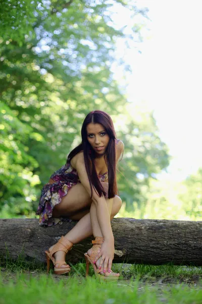 Jong meisje in het bos — Stockfoto