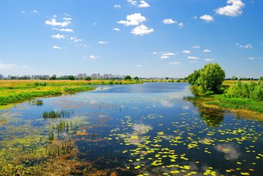 River water and remote city clipart