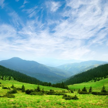 Green mountain valley and sky clipart