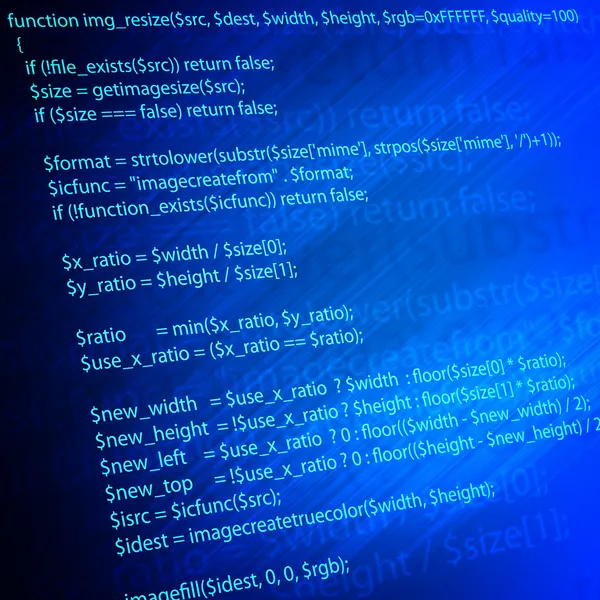 Code of php on blue screen — Stock Photo, Image