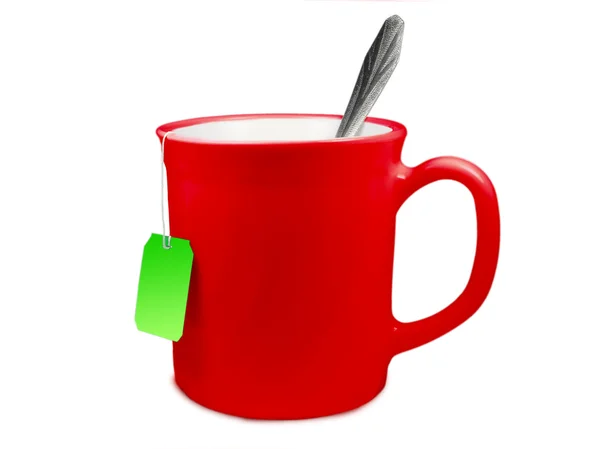 Tasse für Tee oder Kaffee mit Löffel isoliert — Stockfoto