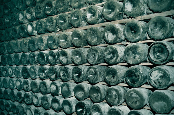 Spanish cava bottles in a wine cellar
