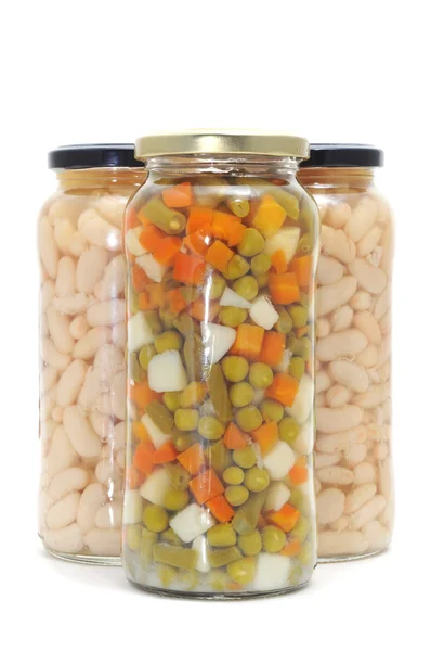 罐装的豆类和蔬菜 — 图库照片
