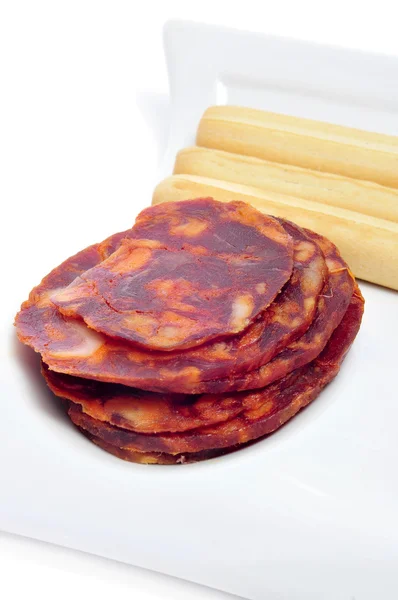 Chorizo hiszpańskie tapas — Zdjęcie stockowe