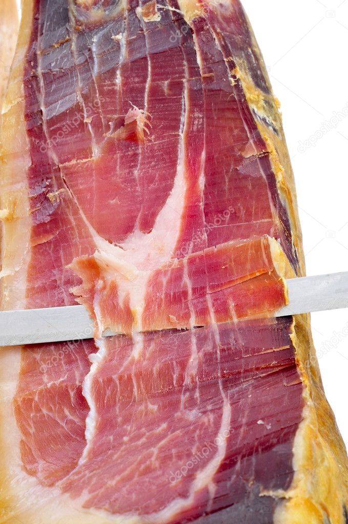 Cutting serrano ham