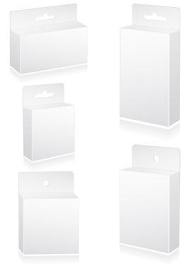 Vector illustration set of blank retail boxes with hang slot. clipart