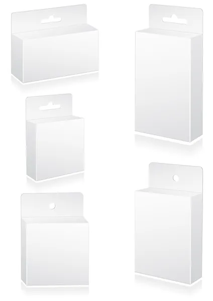 Vector illustration set of blank retail boxes with hang slot. — Stock Vector