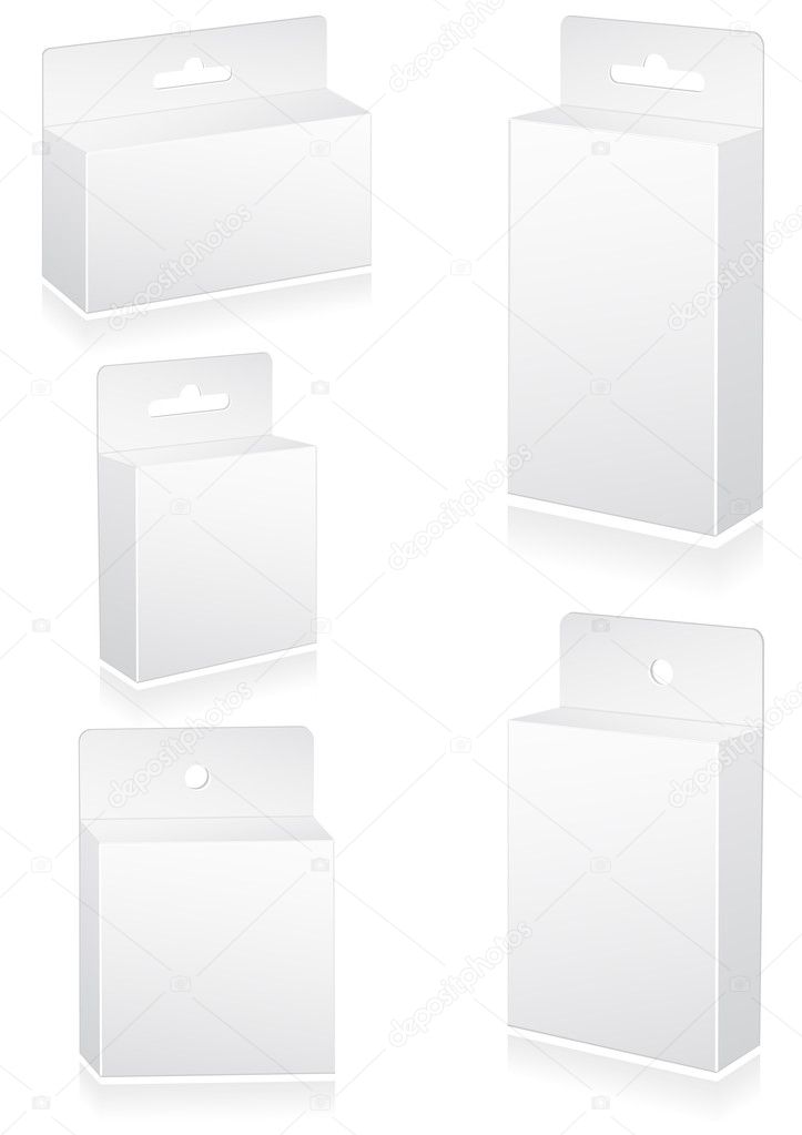 Vector illustration set of blank retail boxes with hang slot.