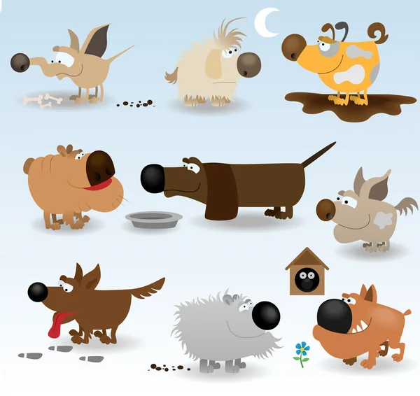 Desenhos animados conjunto de cães engraçado — Vetor de Stock