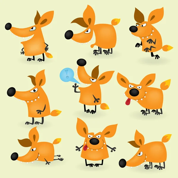 Conjunto de raposa de desenhos animados engraçado — Vetor de Stock