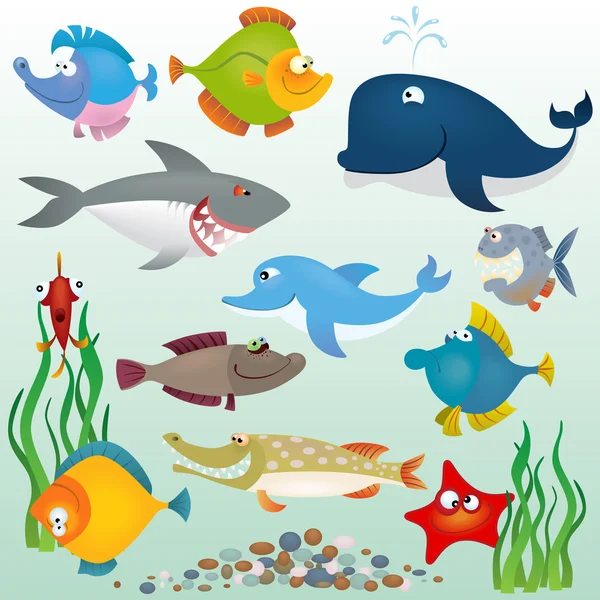 Σύνολο ψάρια κινουμένων σχεδίων — Διανυσματικό Αρχείο
