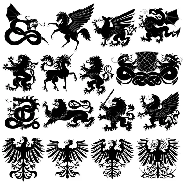 Vector set of heraldic animals — Stock Vector