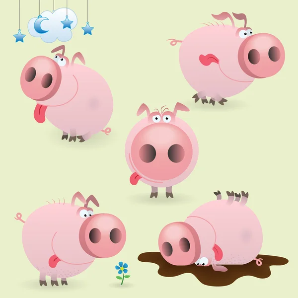 Pequeño cerdo divertido conjunto — Vector de stock