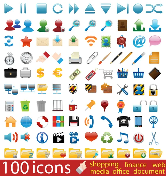Honderd glanzende vector iconen — Stockvector