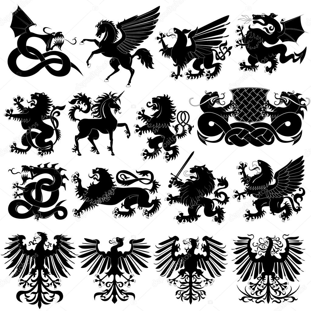 Vector set of heraldic animals