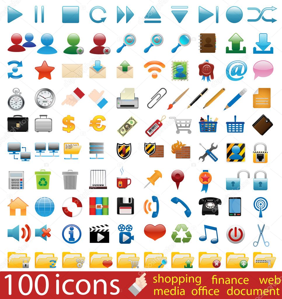 Hundred shiny vector Icons