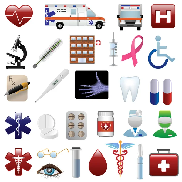 Ensemble d'icônes médicales et hospitalières — Image vectorielle