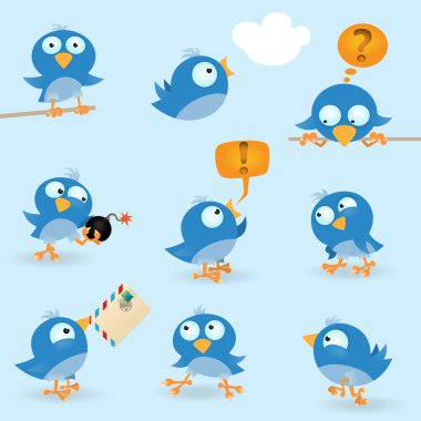 Funny blue birds clipart