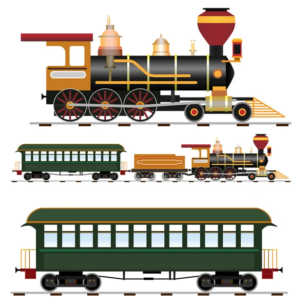 Train à vapeur rétro avec autocar — Image vectorielle
