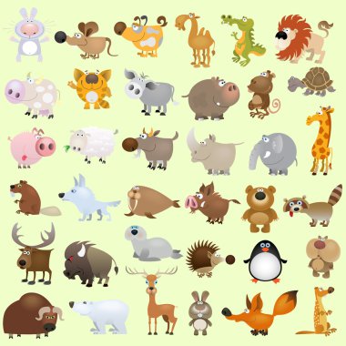 Картина, постер, плакат, фотообои "мультяшный набор животных модульные", артикул 6642873