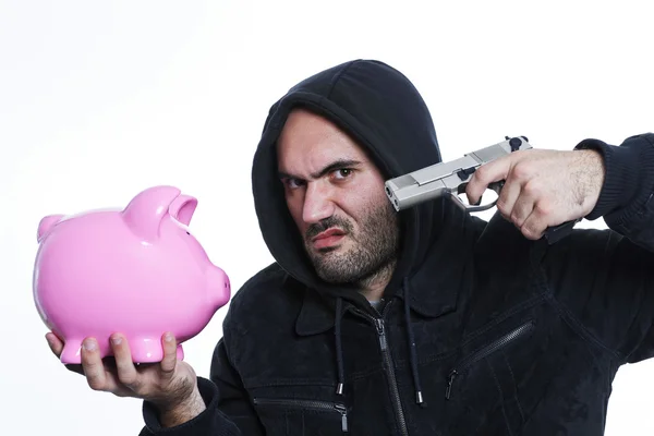 Gun on piggy — Stock Photo, Image