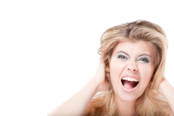 Piękne blond kobieta krzyczy — Zdjęcie stockowe