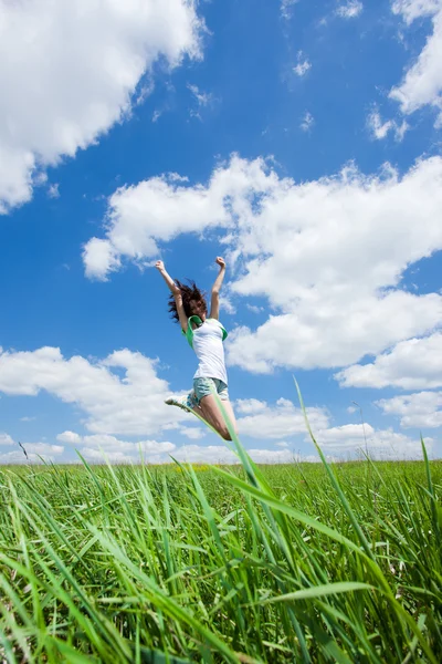 Happy young woman jump — Stock Photo, Image