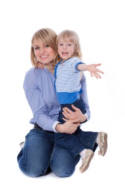 Smiling mom and daughter say hello clipart