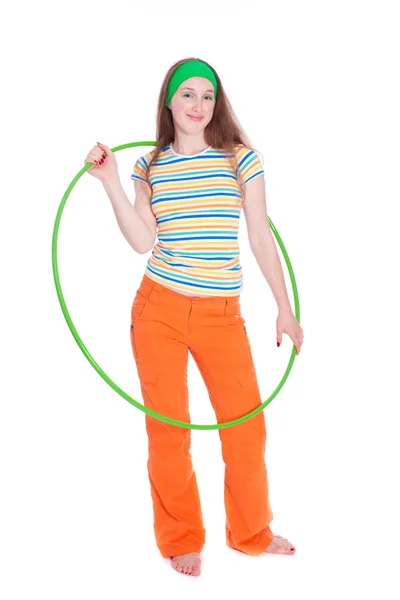 Smiling woman with hula hoop — Stock Photo, Image