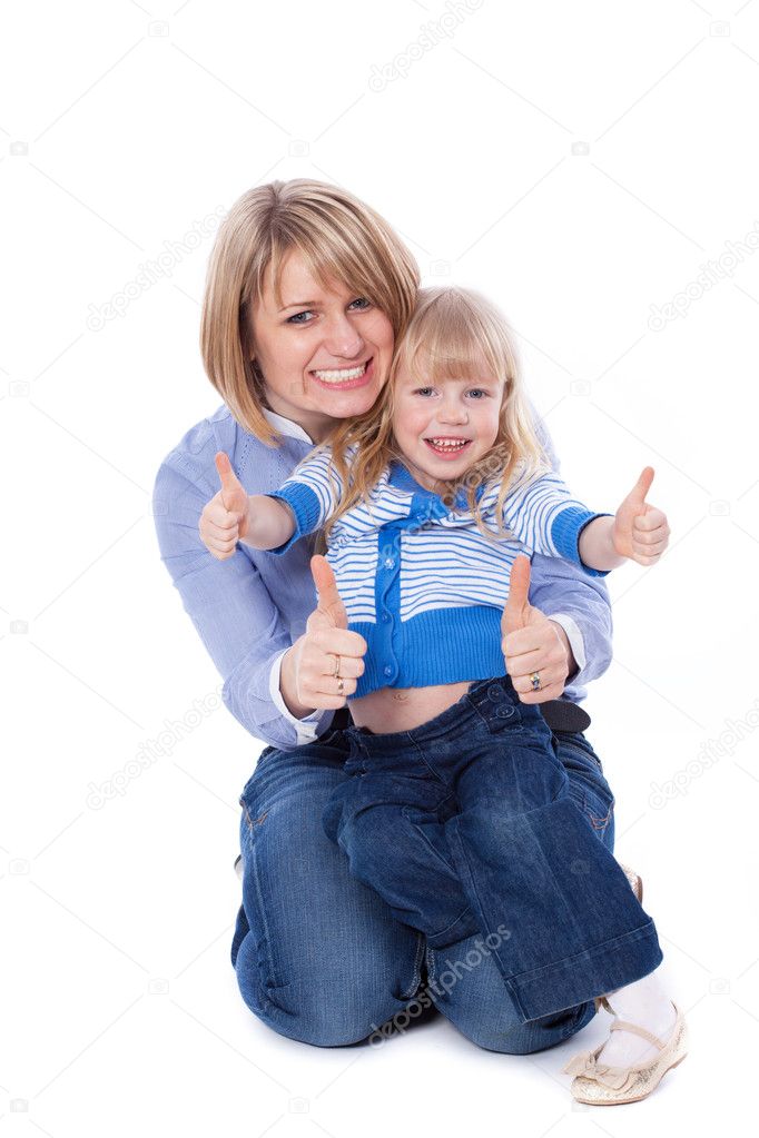 Happy child with mom show ok sign