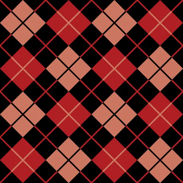 Argyle-Muster in schwarz, rot und lachs — Stockvektor