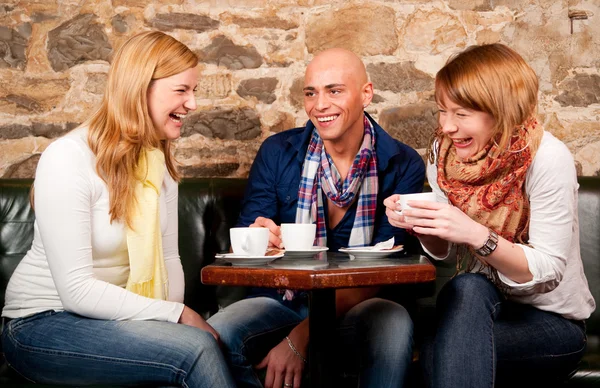 Smiling drinking coffee and having fun — Stock Photo, Image