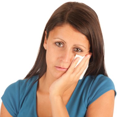 Isolated portrait of an attractive young woman suffering from to clipart