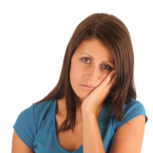 Isolated portrait of an attractive young woman suffering from to — Stock Photo, Image